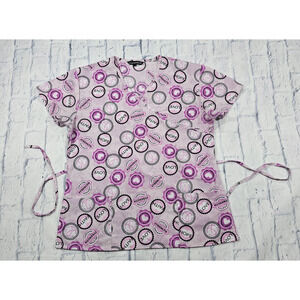 Cassandra O WOMENS SIZE L Scrub Top Pink Love Faith Breast Cancer Awareness